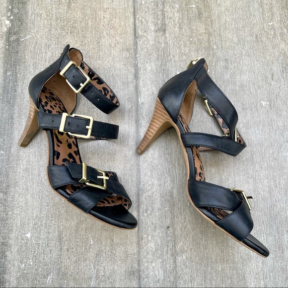 JESSICA SIMPSON Black Leather Strappy Heels - Picture 3 of 7